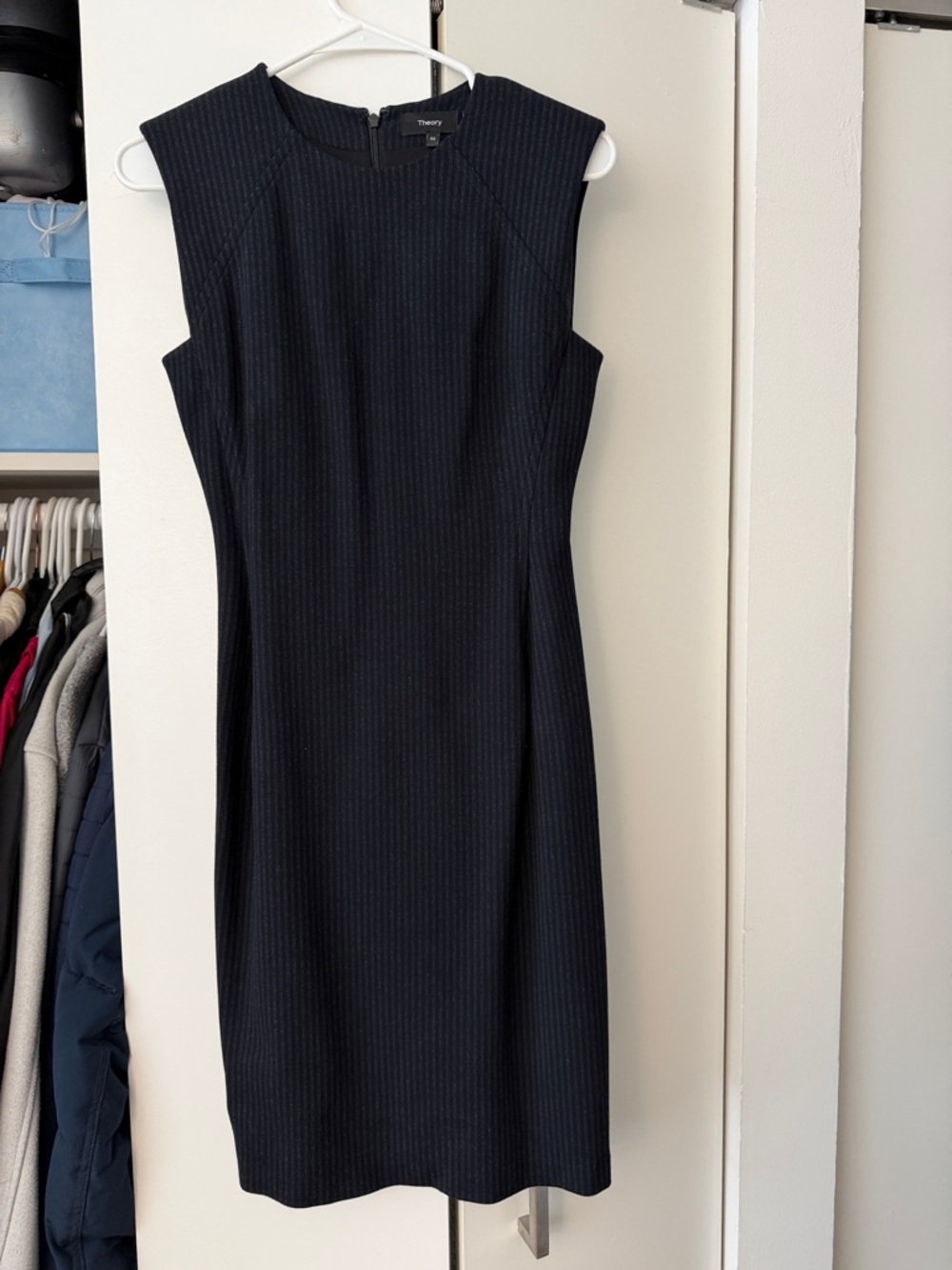 Theory Navy Pinstripe Sleeveless Midi Dress